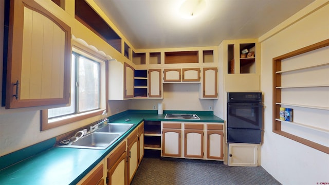 kitchen with sink, black oven, and stovetop