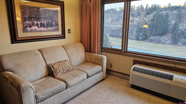 living area with light colored carpet