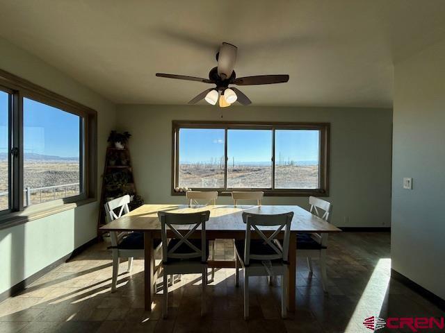 dining area with ceiling fan