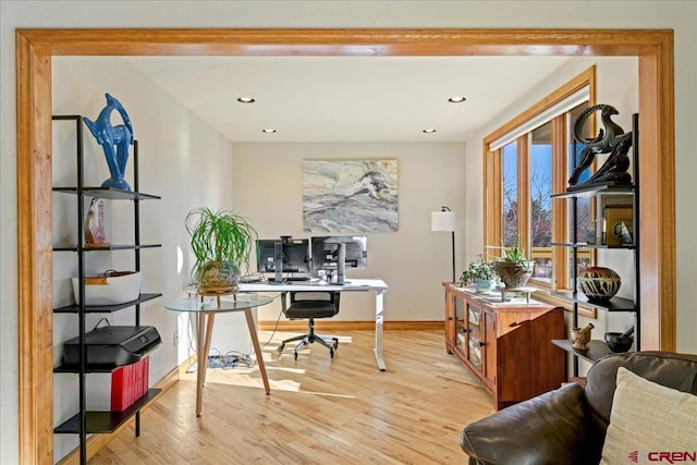 home office featuring light hardwood / wood-style flooring