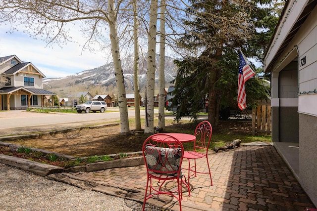 view of patio featuring a mountain view