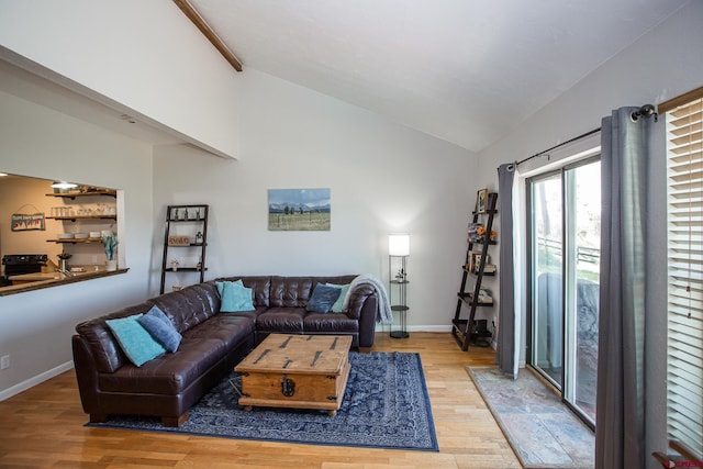 living room with vaulted ceiling and wood-type flooring