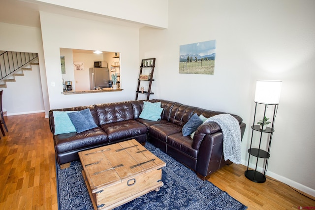 living room with dark wood-type flooring