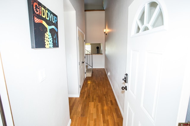 hall featuring dark wood-type flooring