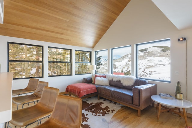 sunroom / solarium featuring vaulted ceiling and wood ceiling