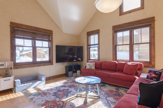 living room with lofted ceiling and light wood-type flooring