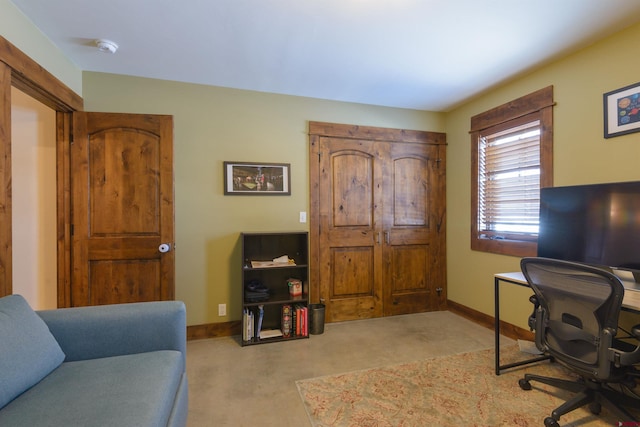 home office with light colored carpet