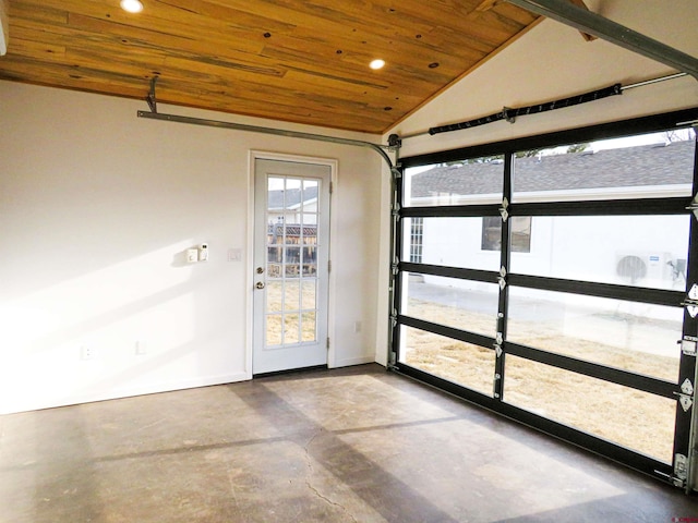 unfurnished sunroom with wood ceiling and vaulted ceiling