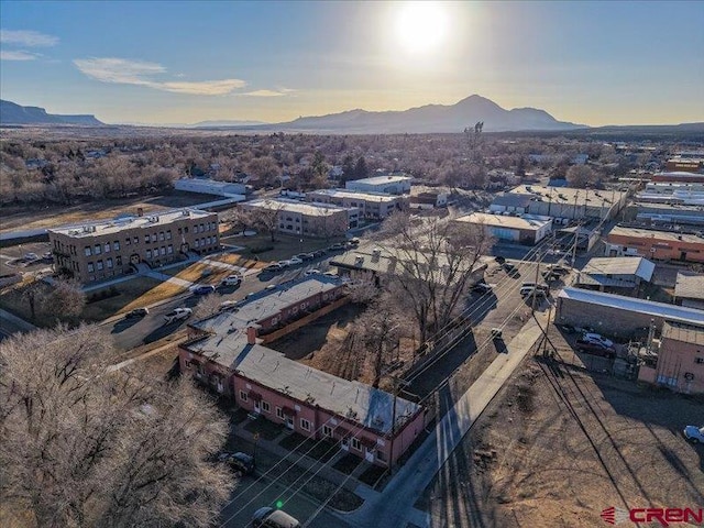 aerial view at dusk with a mountain view