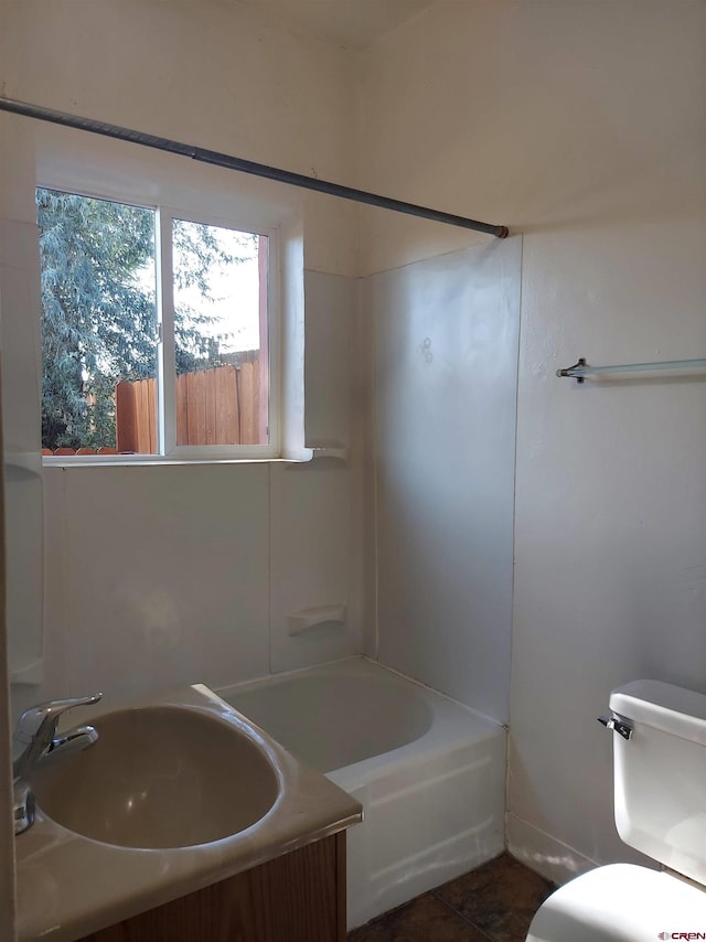 bathroom with shower / bath combination, a sink, toilet, and tile patterned floors