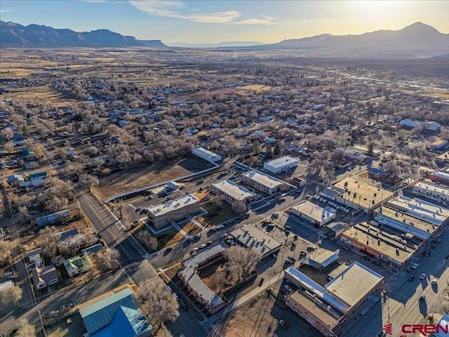 drone / aerial view featuring a mountain view