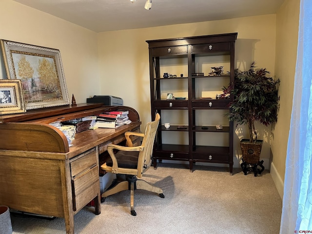 home office with light carpet