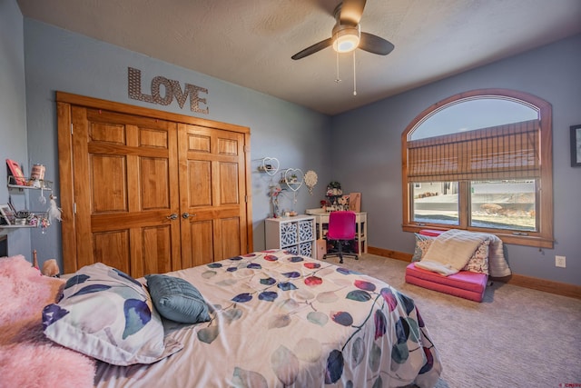 bedroom with carpet and ceiling fan