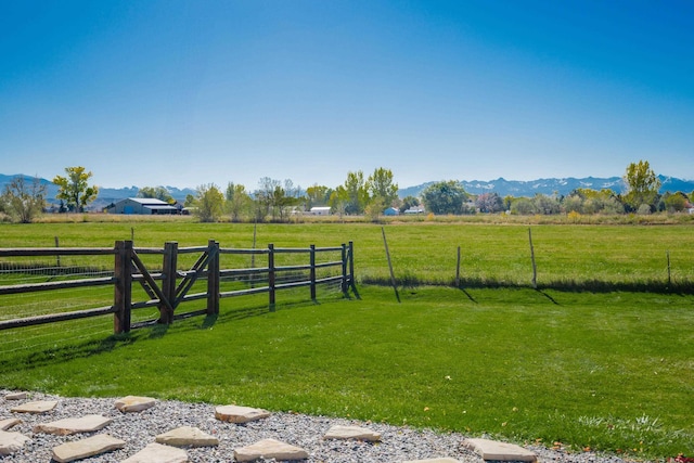 view of yard featuring a rural view and a mountain view