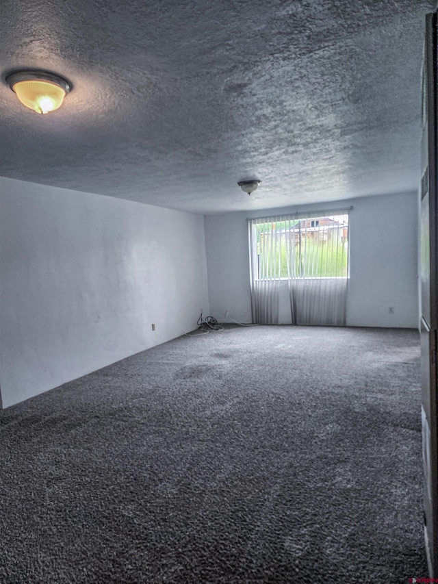 unfurnished room featuring carpet and a textured ceiling