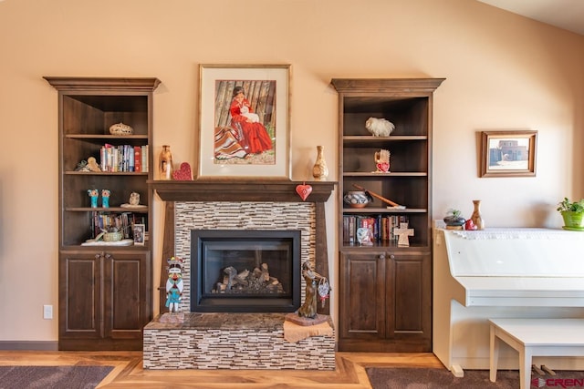 interior space with a fireplace