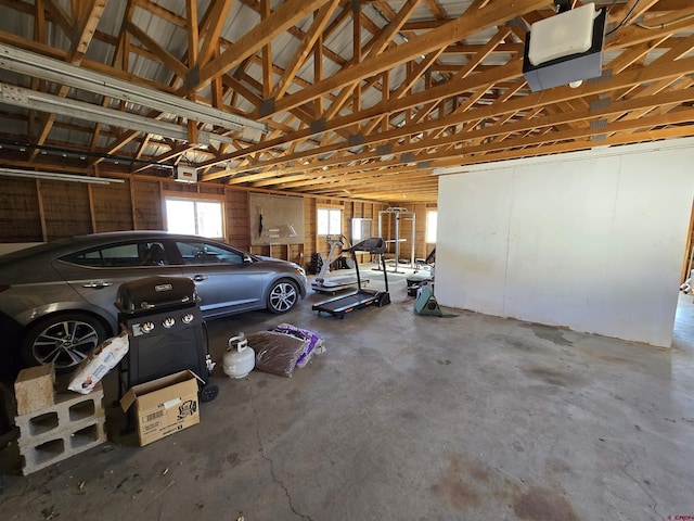 garage with a garage door opener