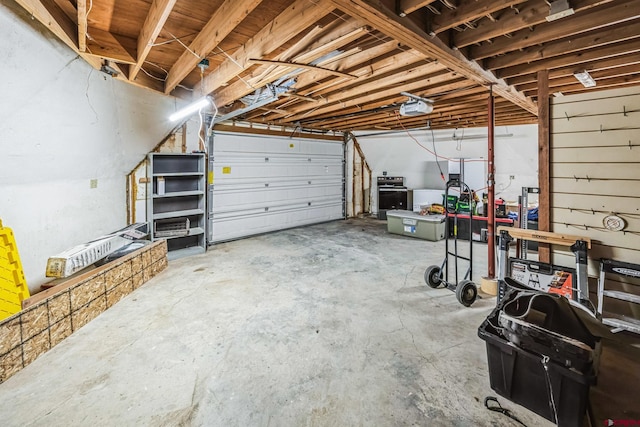 garage with a garage door opener