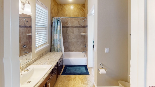 bathroom with vanity and shower / bath combo