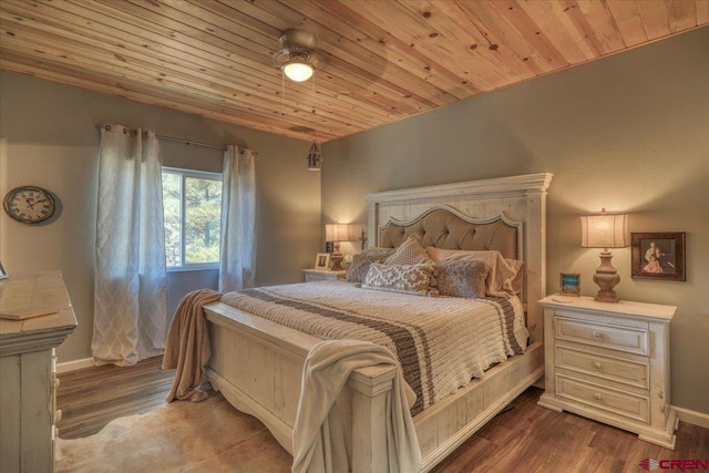 bedroom with hardwood / wood-style floors and wooden ceiling