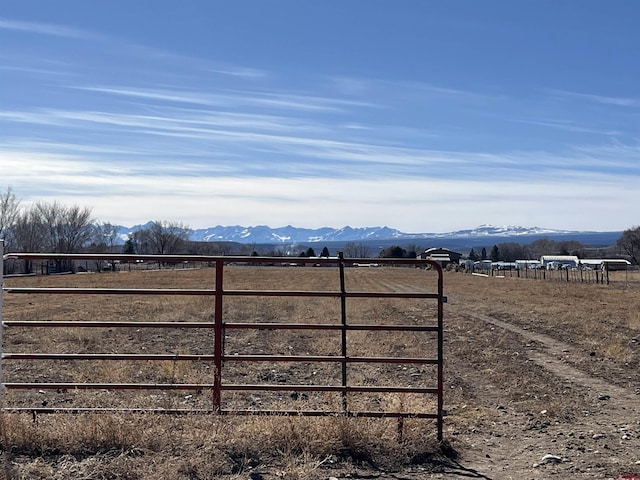 view of gate featuring a mountain view and a rural view