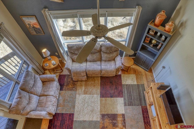 living room with a healthy amount of sunlight and hardwood / wood-style floors