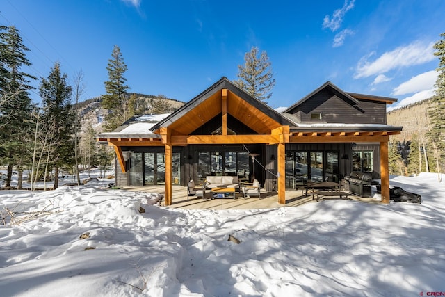 view of snow covered property