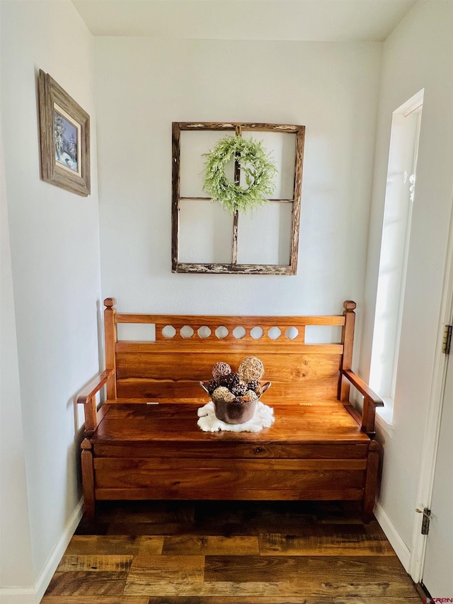 interior space with dark wood-style floors and baseboards