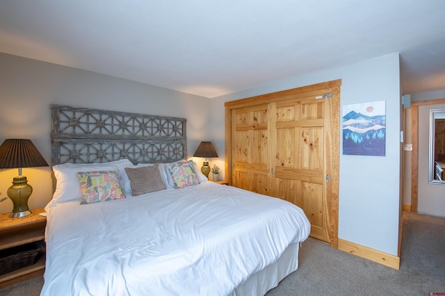 bedroom featuring carpet and a closet