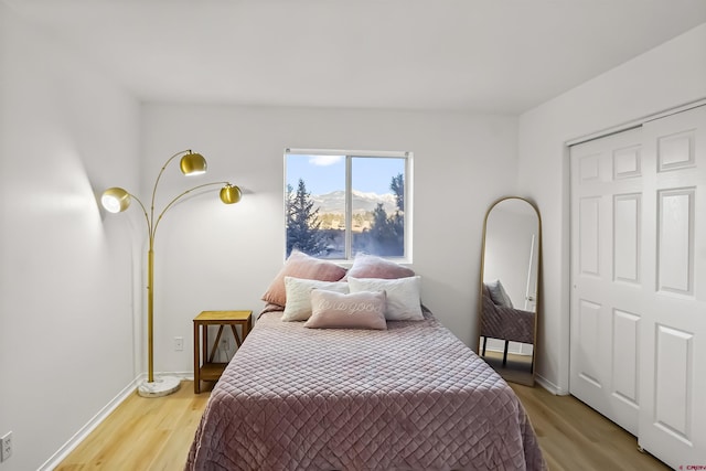 bedroom with baseboards and light wood finished floors