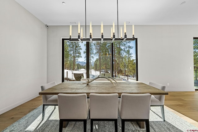 dining room featuring light wood finished floors and baseboards