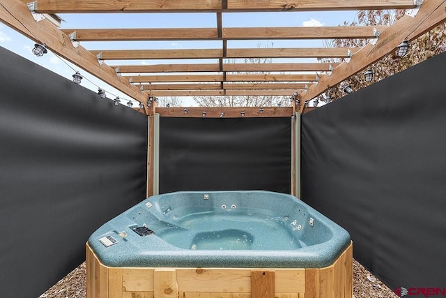 view of patio with a hot tub