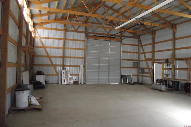 garage with metal wall