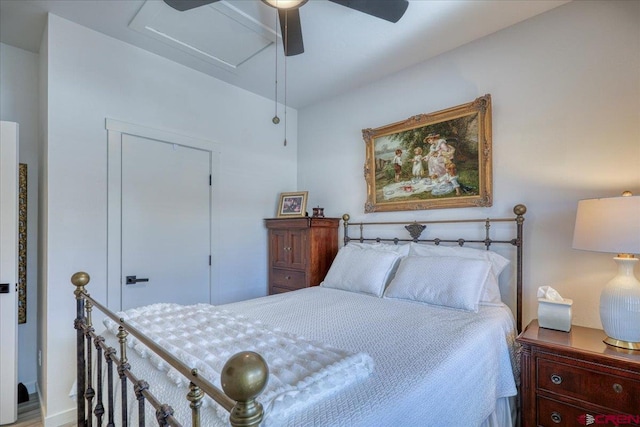 bedroom featuring a closet and ceiling fan