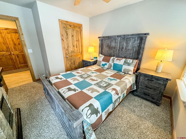 bedroom featuring ceiling fan and baseboards