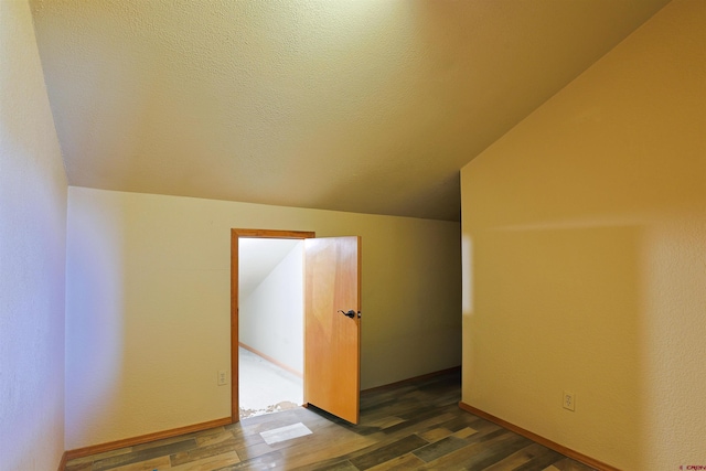 additional living space with lofted ceiling, a textured ceiling, and wood finished floors