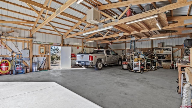 garage with metal wall