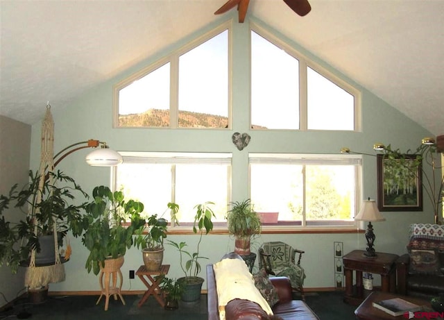 interior space featuring vaulted ceiling with beams