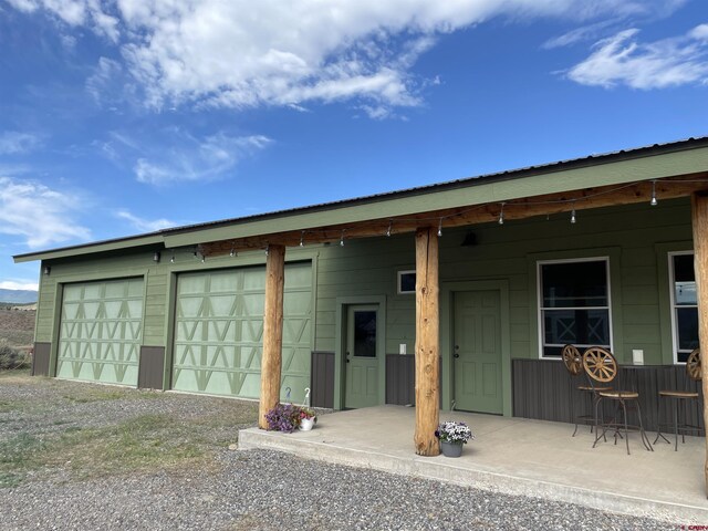 garage with a porch