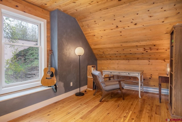 unfurnished room featuring light wood-type flooring, wooden ceiling, and plenty of natural light