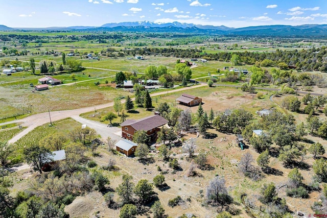 bird's eye view featuring a rural view and a mountain view