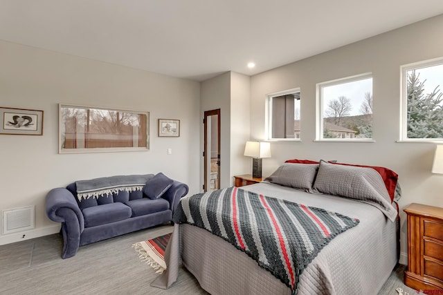 bedroom featuring recessed lighting, visible vents, and baseboards