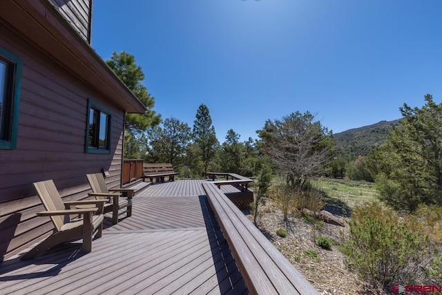 deck with a mountain view