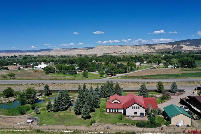 drone / aerial view featuring a mountain view