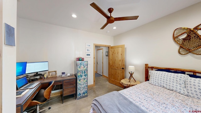 bedroom featuring ceiling fan and recessed lighting