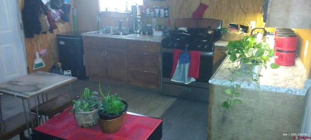 kitchen featuring wood finished floors and gas range