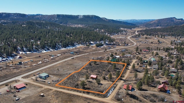 birds eye view of property featuring a mountain view