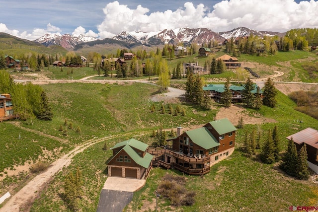 drone / aerial view with a mountain view