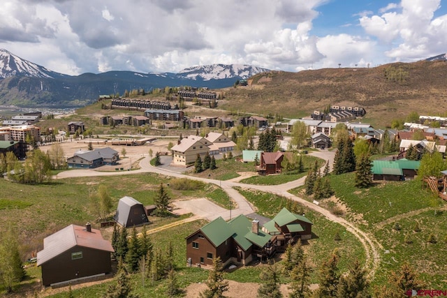 birds eye view of property with a mountain view