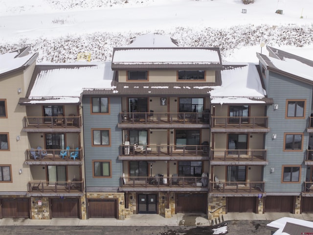 view of snow covered building